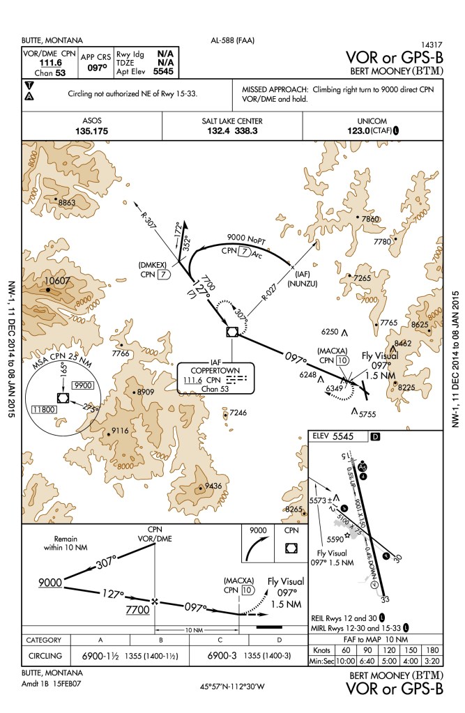 VOR-B approach into Bert Mooney airport.